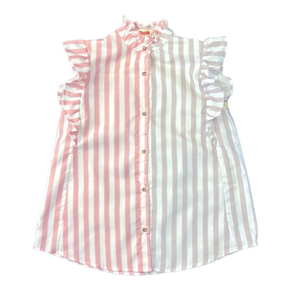 Mazik Ruffle Button Down Stripe Shirt Size Medium NEW - Picture 7 of 12
